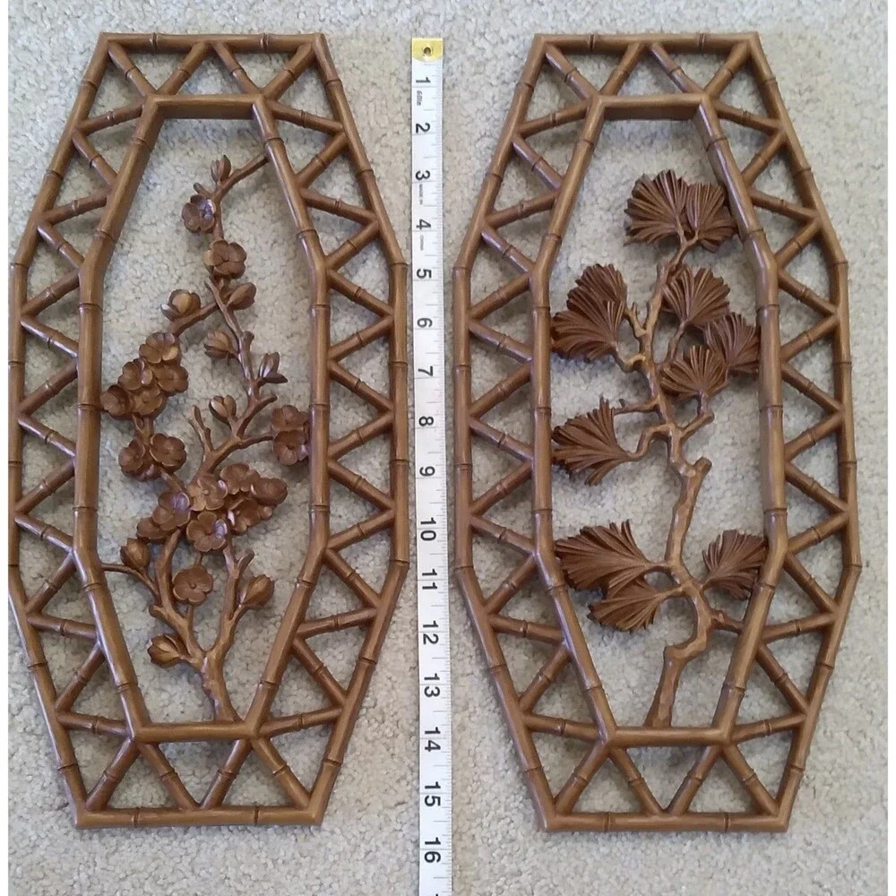 Homco Bamboo Flower Wall Plaques/Wall Hangings